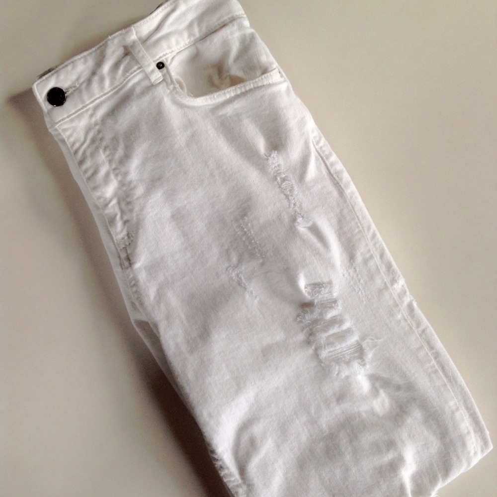 Zara Distressed White High Rise Denim